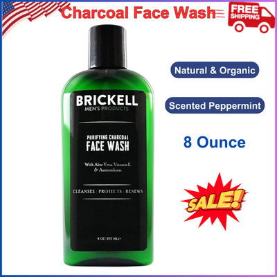 Brickell Men's Purifying Charcoal Face Wash for Men, Natural and Organic 8 OZ