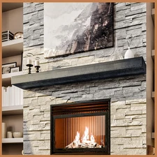 Floating Fireplace Mantel - Handcrafted Wood, 72 Inches X 8 X 3, Gray Finish - S