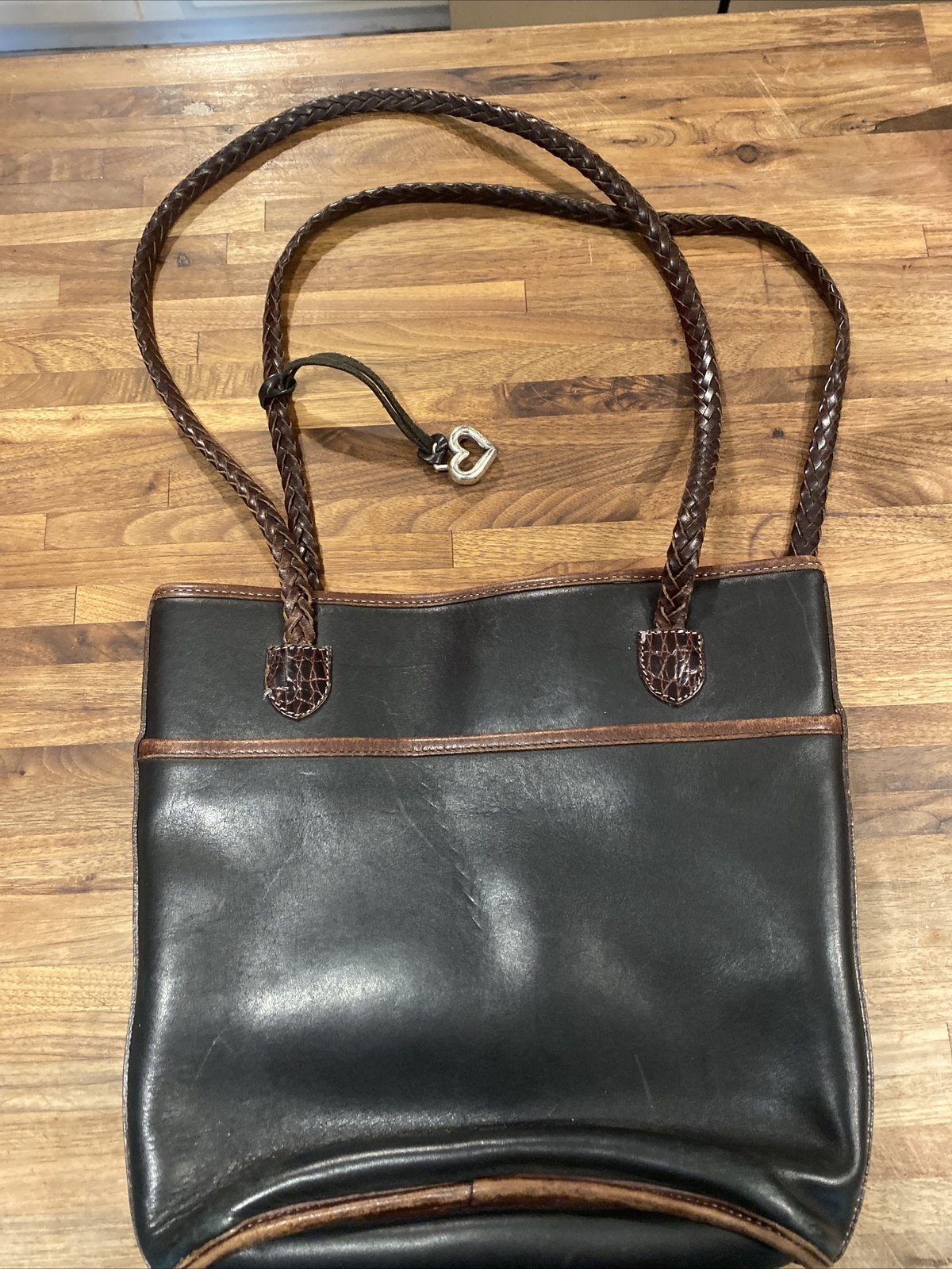 Vintage Brighton leather brown/black weave shoulder handbag