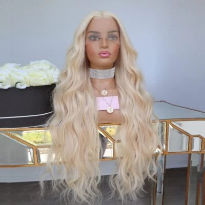 MISSWEN Synthetic hair Glue less Lace front wigs Light Blonde Long Wavy Heat Resistant