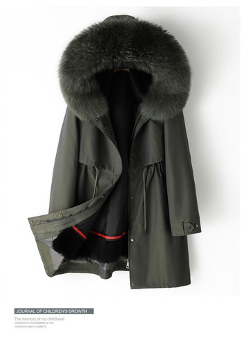 Womens Real Fox Fur Collar Mid Long Parka Rex Rabbit Fur Lined Overcoat Coat Hot - Picture 16 of 27