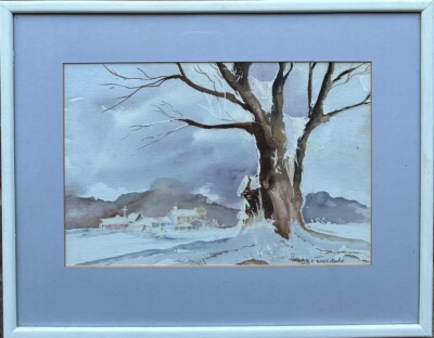 Bernice Tweedale (britisch, 20. Jahrhundert): Fernansicht Weiler, Aquarell
