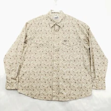 Cowboy Hardware Shirt Mens XL Beige White Floral Long Sleeve Western Pearl Snap