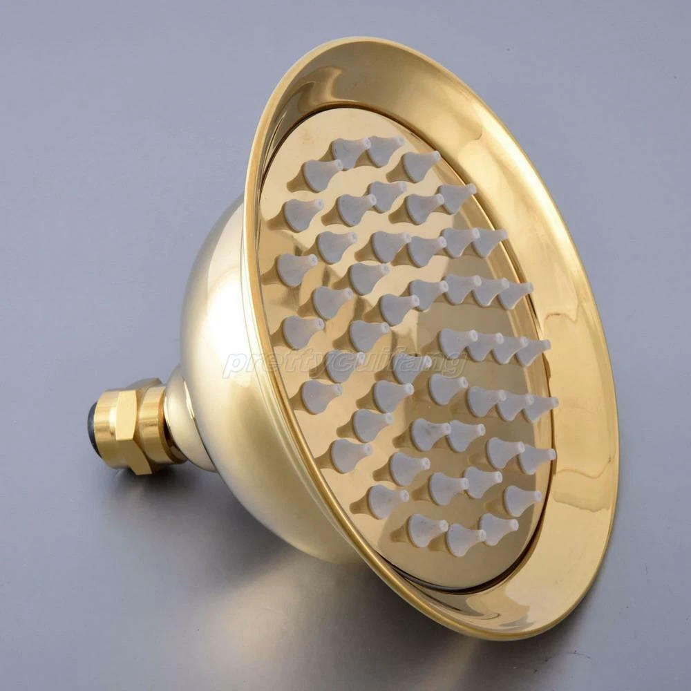 Polished Gold Btass Round Rainfall Shower Head Bathroom Rain Showerhead