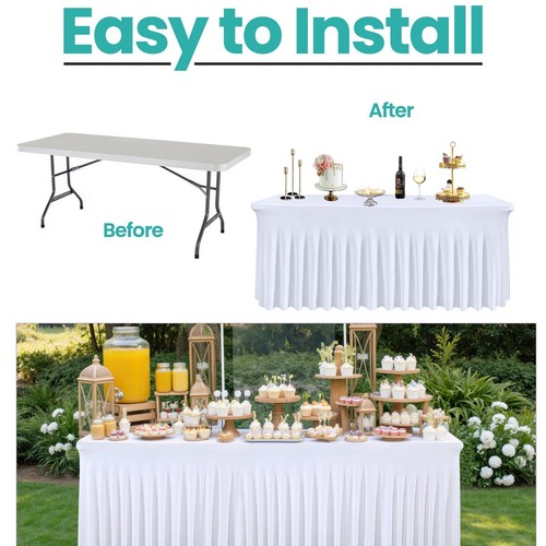 6FT Spandex Stretch Rectangular Table Cover Skirt Style Trestle Party Tablecloth - Picture 6 of 15