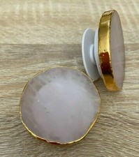 Natural Love Rose Quartz Round with Gold Rim Crystal Phone Grip Holder