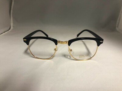 Eyeglasses Key-Hole Half Rim Unisex Clear Lens Gold Bottom 