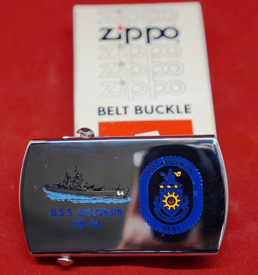 USS WISCONSIN BRASS BELT BUCKLE BY ZIPPO BRIGHT SILVER POSLISHED