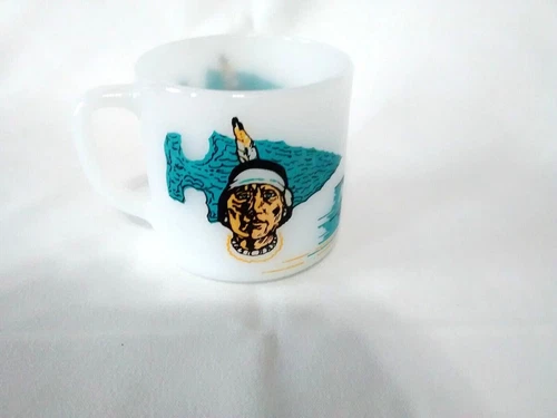 Navajo Freight Lines Blue Eyed Indian Mug Cup Federal Milk Glass Vintage