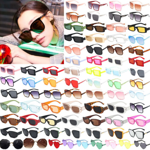 Women Man Y2K Rectangle Sunglasses Summer Square Shades Retro Sun Glasses UV400.