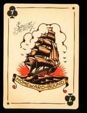 1 x modern playing card Sailor Jerry Tattoo Ship Homeward Bound 7 of Clubs R088