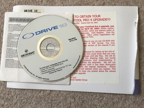Micromat Drive 10 v 1.1.4 b Vintage Mac Disk Utility 1 CD, manual cover & serial - Picture 5 of 5