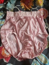 Vtg Pink Hanes Nylon Sissy Granny Panties High Waisted Size 6 Lace Top Full Butt