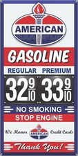 AMERICAN GAS STATION PRICE PER GALLON OLD PUMP SIGN REMAKE ALUMINUM SIZE OPTIONS