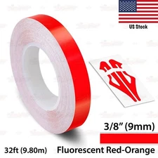 3/8" Roll Vinyl Pinstriping Pin Stripe Tape Sticker 9mm FLUORESCENT RED-ORANGE
