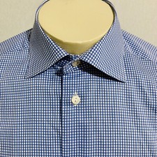 ETON Long Sleeve Men's Dress Shirt Size 16/41 Button Front Blue Checkered EUC.