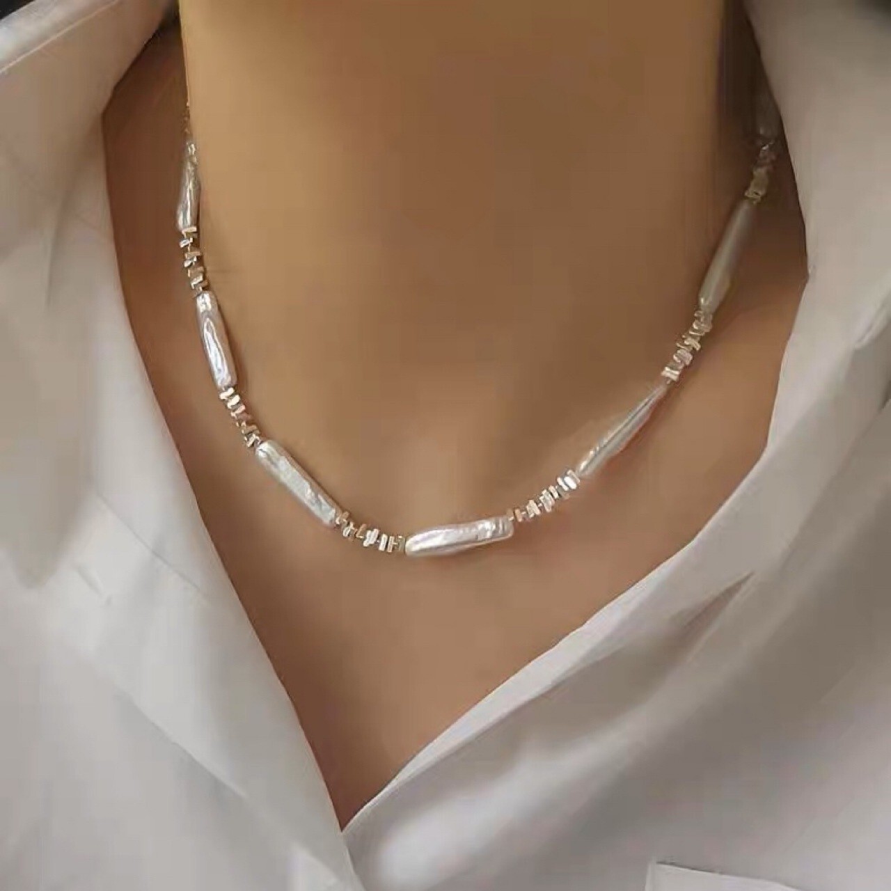 COLLAR DE PERLAS BARROCAS MAR SUR 18" GENUINO NATURAL 5x25 mm