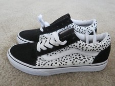 Vans polka dot black stripe white leather shoe childrens Size 4.5 Junior