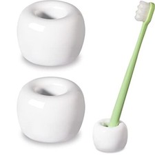 Sleek Mini Ceramics Toothbrush Holder Stand for Bathroom Vanity 2-pack White