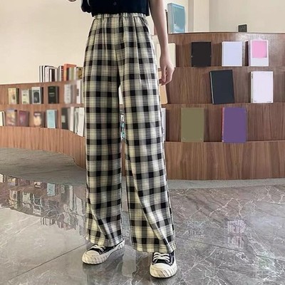 Damen Karo Hohe Taille Gerades Bein Hose Polyester Freizeit Frühling Sommer Her
