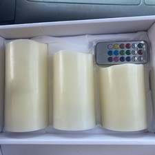LED Pillar Candles Ivory Color Changing Remote Control Flameless 3pc