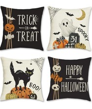Happy Halloween Throw Pillow Covers 18 x 18 Inch Pumpkin Ghost Black Cat