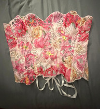 Women s Strapless Lace-Up Corset Bustier Top XL Pink/White Floral Lace