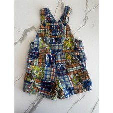 Baby Gap Vintage 2002 Patchwork Plaid Floral Shortall Overalls Infant 6-12M
