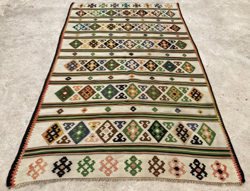 Vintage Traditional Handmade Turkish Beautiful Kilim Floor Rug 241x141 cm