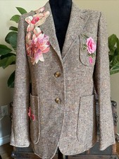 Upcycled Pentimento Vintage Tweed Blazer Floral Collegiate Art To Wear Boho