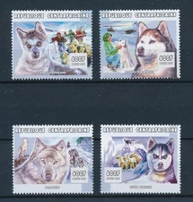 [97036] Central African Rep. 2001 Pets sled dogs Husky Malamute Samoyed  MNH