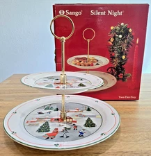 Sango Silent Night 3900 Vintage Tidbit Tray - Mid-Century Winter Holiday Scene