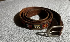 Men  s Leather With Canvas Nautical Code Flag Belt Size 48 Silver Buckle ITALY