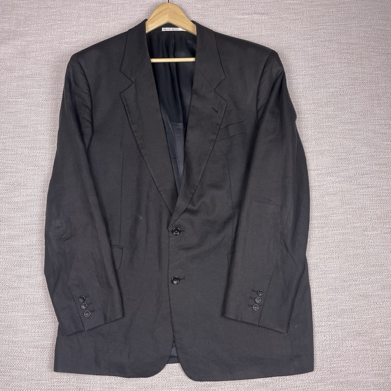 Vintage Hugo Boss Blazer 42L Mens Delon Linen Solbiati Ventless Black USA VGUC thumbnail 2