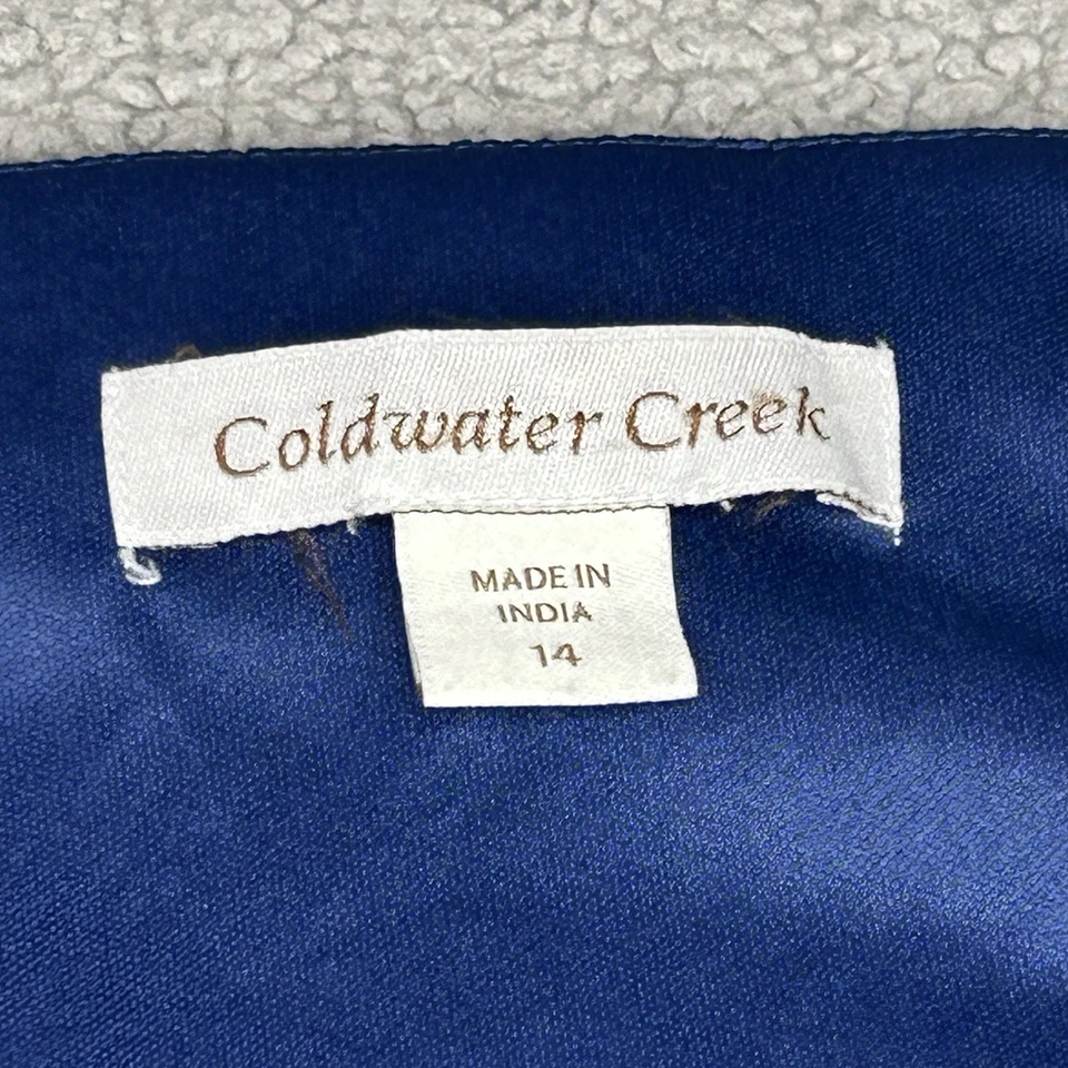 Vestido Coldwater Creek 14 Azul Lunares Midi Cintura Acanalada Oficina Carrera Todos los Días Foto 3 de 4