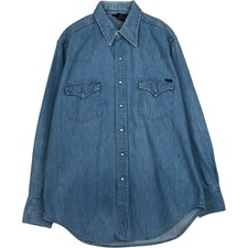 Used 1970'S Sears long-sleeved denim western shirt men's size L equivalent v...