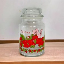 Strawberry Shortcake Custard The Cat "Delicious" Vintage Glass Lidded Jar