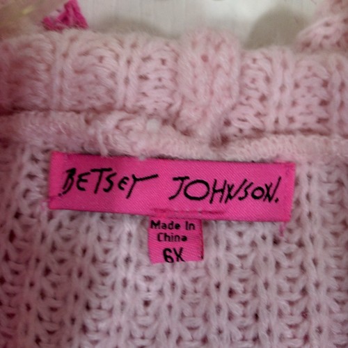 Betsey Johnson Girls 6X Cardigan Hooded Sweater Pink Open Front Sequin Star - Picture 5 of 7