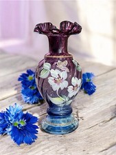 Fenton 50 Year Commemorative Mulberry Hand Painted Vase Ruffled Rim Signed