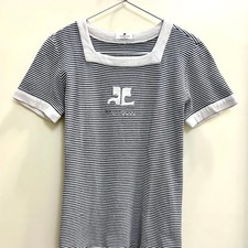 Courreges logo-emblazoned short-sleeved striped top