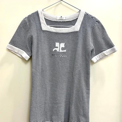 Courreges logo-emblazoned short-sleeved striped top