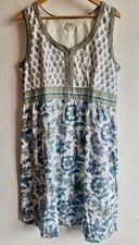 ANOKHI for EAST Dress 18 Blue Gold Hand Block Print Cotton Floral Mid Length