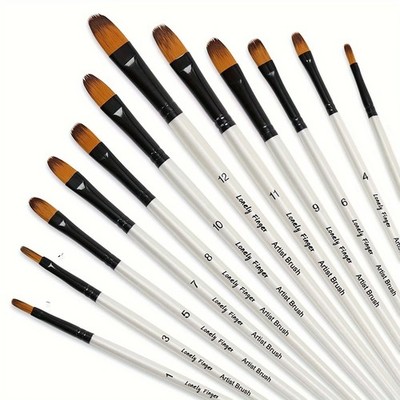 12 Pcs Artist Paint Brushes Set Acrylic Oil Watercolor Flat Round Filbert Angled