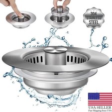 3-in-1 Kitchen Sink Drain Kit All-Metal Strainer Stopper  Drain Assembly Rust
