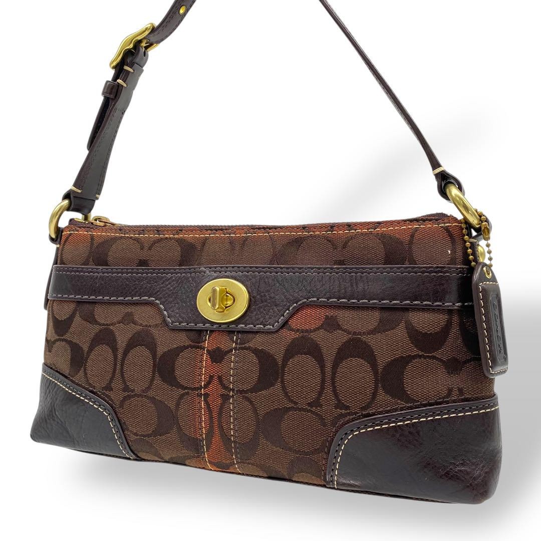 Coach Turn Lock Signature Shoulder Bag in Premium Leather