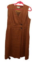 Womens Hobbs UK Size 16 Tan Sleeveless Linen Shift Dress
