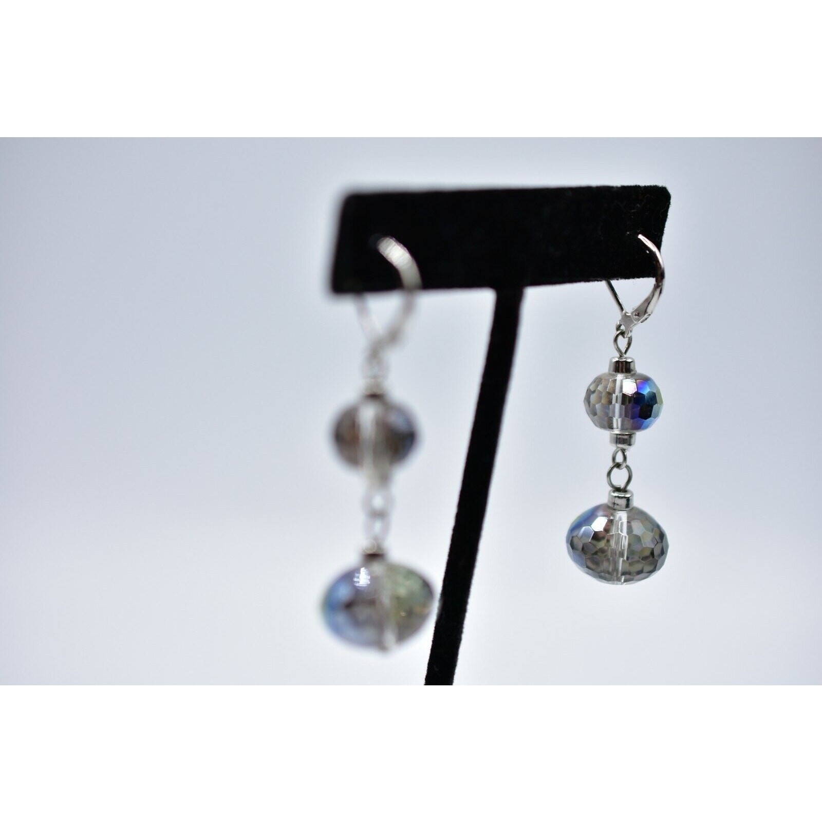 Statement Crystal Earrings Beaded Dangle Shiny Gr… - image 8