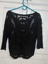My Emblem Black Sheer Lace Long Sleeve Top Size M Whimsygoth Witchy Victorian