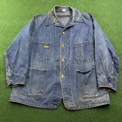 #ad #ad Vintage 70S Oshkosh Chore Jacket Mens 46 Blue SANFORIZED Denim Coat UNION MADE $99.99