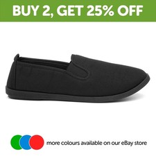 Womens Shoes Black Adults Ladies Flat Canvas Slip On Elasticated Gussets SIZE